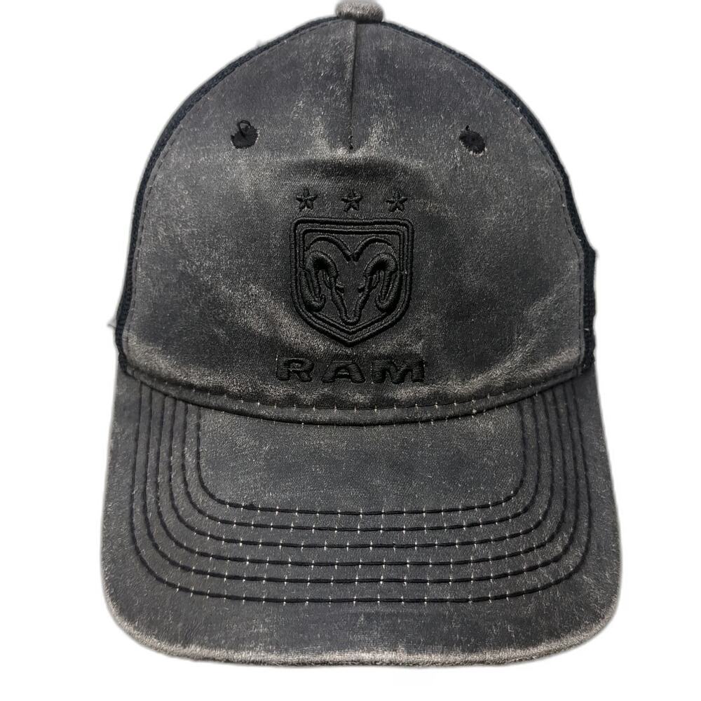 Signatures RAM Logo Trucker Hat Gray One Size Mesh Back American Flag Snapback